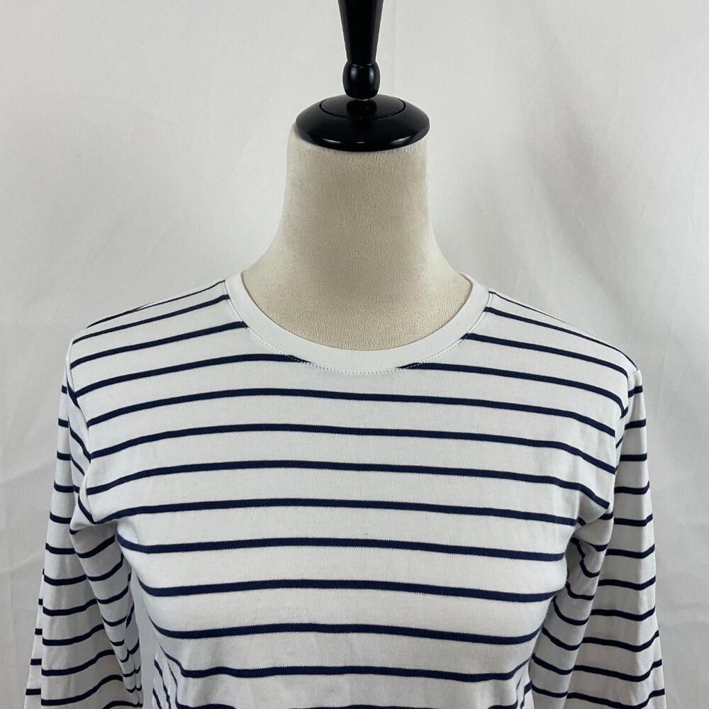 Lake Top XS White Dark Blue Stripe Long Sleeve Nautical - Picture 2 of 9